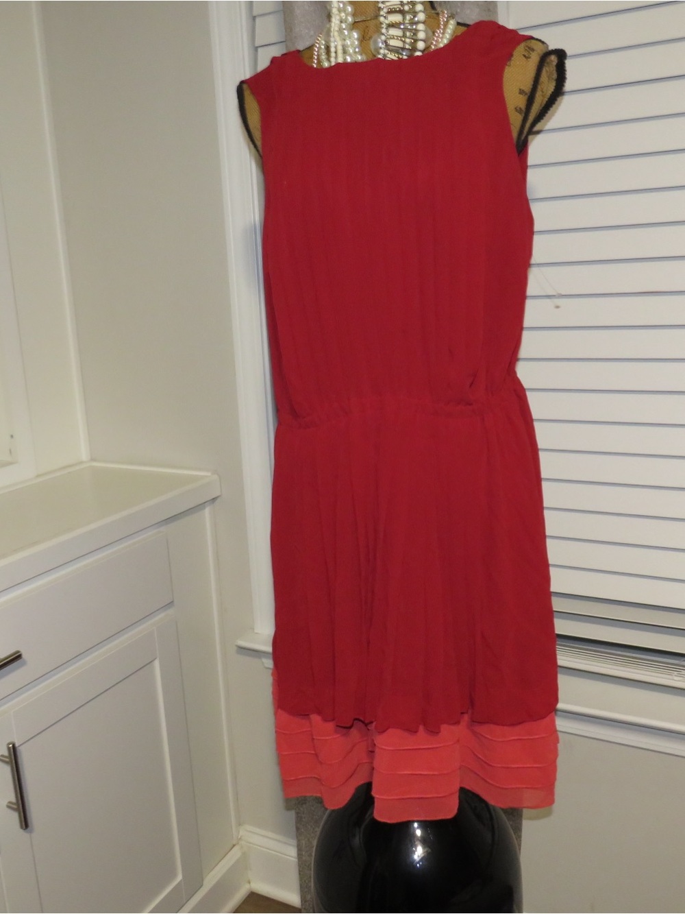 INC International Concepts Red Sleeveless Pleated Hem Dress with Coral Band